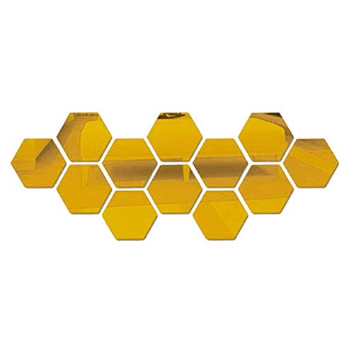 YSTJKA Azulejos De Espejo Hexagonal Espejo Hexagonal Autoadhesivo Espejo 12 PCS Hexagonal Bricolaje Espejo Hexagonal Acrílico Espejo Hexagonal 3D Espejo Hexagonal De Salón Dorado 13cm x 11cm x 6cm