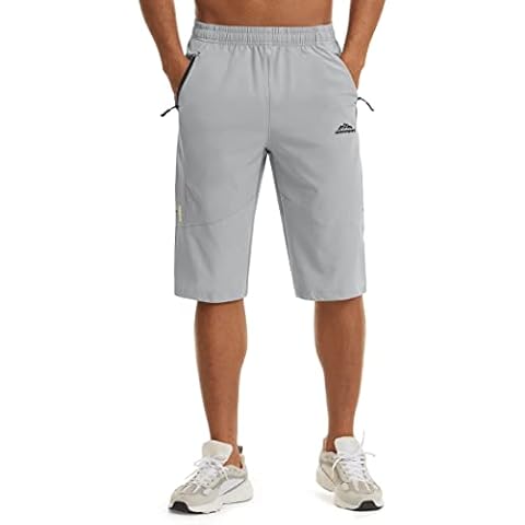 KEFITEVD Herren Caprihose Sommer Outdoor Shorts Stretch Freizeit 3/4 Hose Leicht Funktions Wandershorts Schnelltrocknend Dünn Trekkinghose Frühling Dreiviertel Hose Bergsteigen Hellgrau 40 Cover