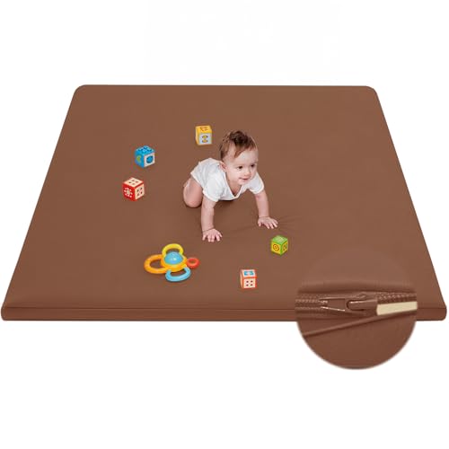 Image of Waterproof Baby Play Mat for Floor Memory Foam 59 * 59 Cushion Playpen Playmat Tummy Time Crawling Mat Nursery Rug Thick Pad Create Soft & Safe Area for Infants,Toddler,Kids,Chestnut