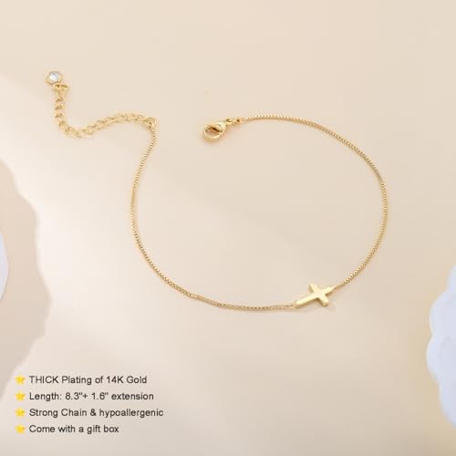 Image of Anklets for Women 14K Gold Plated Anklets Waterproof Ankle Bracelets for Women Silver Ankle Bracelet Layered Cross Satellite Bowknot Flower Pearl Beach Anklets Cute Jewelry Gift