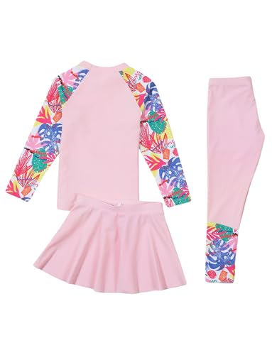 Image of Happy Cherry Girls Rash Guard Swimsuit 3 Piece Long Sleeve Swim Shirt with Shorts Long Pants Bathing Suit Swimwear