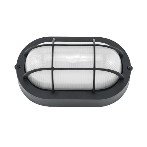 Kumtin Smart Oval Bulkhead Light Fixture, Dimmable Outdoor Wall Lantern, LED Nautical and Sauna Light, 6W 600Lumens 5000K Daylight, Aluminum Housing, Black, 1 Pack