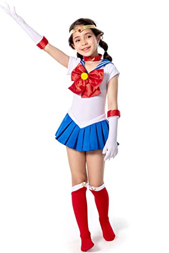 Ngoviny Kids Anime Tsukino Usagi Costume Short Sleeve Uniform Dress Full Set Suit Halloween Cosplay Outfits (Medium, Tsukino Usagi) #TOP3