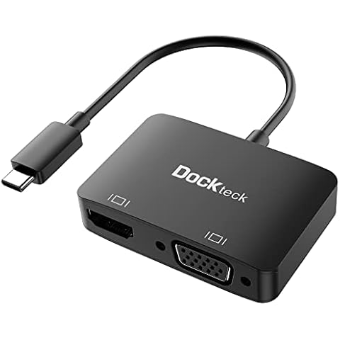 Dockteck USB C zu HDMI 4K 60Hz VGA Adapter Monitor Verbinder auf VGA HDMI, 2 in 1 Splitter Adapter mit 4K 60Hz HDMI und 1080P VGA, für MacBook Pro/Air M1, iPad Pro/Air/Mini 6, Dell Xps 13/15 Cover