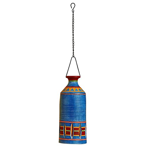 Image of AAKRITI ART CREATIONS Azure Tower Handcrafted Hand-Painted Terracotta Pendant Lamp for Living Room Ceiling | Hanging Lights for Living Room | Pendant Lights for Ceiling | Home Decoration Items for