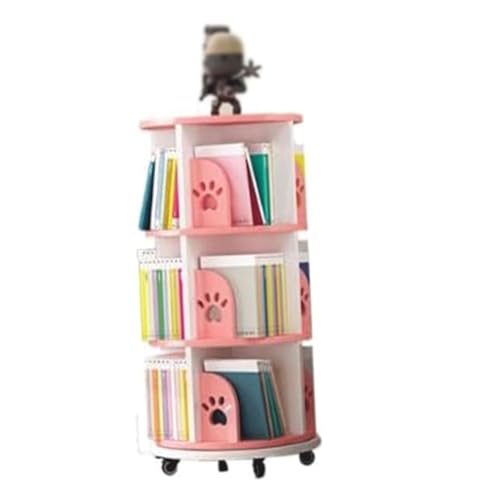 TOTIKI Book Shelf Storage Display 360° Rotating Bookshelf With Wheels Bookcase Open Storage Bookshelves For Home Office Floor Standing Book Shelf Bookshelve Storage Rack(Pink,3 Tier)