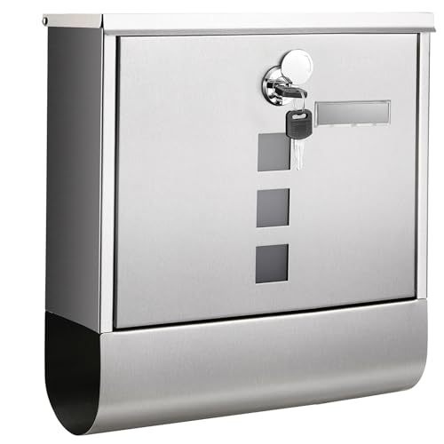 SONGMICS Briefkasten, Postkasten, Schloss mit Kupfer-Schließzylinder und drehbarer Abdeckung, Sichtfenster, Namensschild, Zeitungsfach, einfache Montage, 10 x 30,8 x 33,8 cm, silbern GMB020S02 SONGMICS Briefkasten, Postkasten, Schloss mit Kupfer-Schließzylinder und drehbarer Abdeckung, Sichtfenster, Namensschild, Zeitungsfach, einfache Montage, 10 x 30,8 x 33,8 cm, silbern GMB020S02