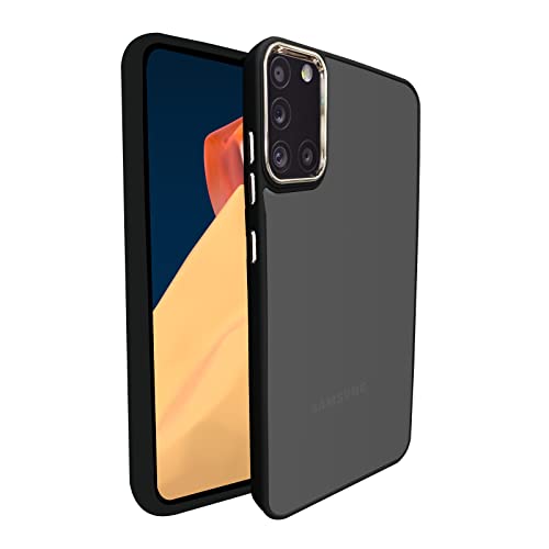 Image of A rtistque Frosted Translucent Back Cover Case for Samsung Galaxy A31 | Electroplated Chrome Ring | Raised Camera Edges for Protection | Smooth Sides TPU - Black