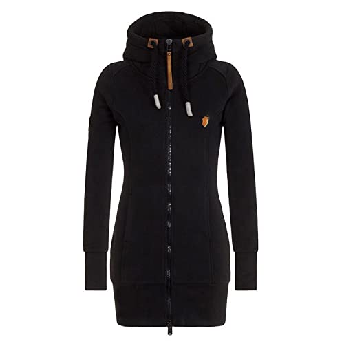 SKFLABOOF Pullover Für Damen - Damen Lang Schwarz Zipper Übergangsjacke...