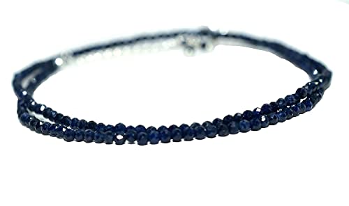 Natural Blue Sapphire Beads Necklace, 2.5 Mm Beads Size, Delicate Necklace With Energy Healing Crystals, Silver Plated Chain, Gift For Her, Gemstone Jewelry 18 Inch #TOP24