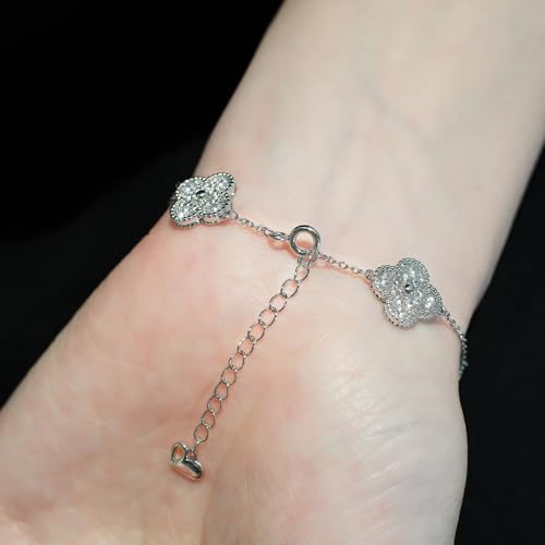 Aura & lrena Elegant Platinum Plated Four-Leaf Clover Bracelet – Adjustable Lucky Charm Bracelet with 3A Cubic Zirconia – Women’s Delicate Jewelry for Wedding, Anniversary & Gift4