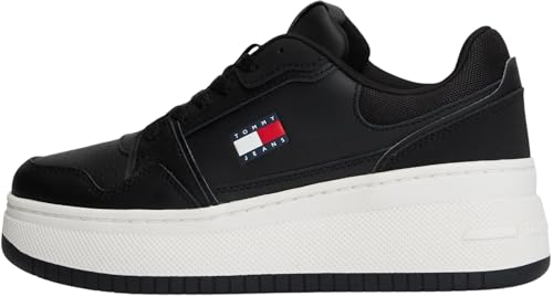 Image of Tommy Jeans Women’s Retro Basket Flatform Leather Trainers, Black (Black), 6.5