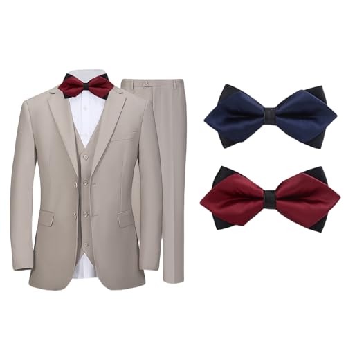 Men Suits Slim Fit 3 Pieces, Two Button Wedding Suit Prom Suit for Men Business Suit Jacket Vest Pant and Two Bow-Ties