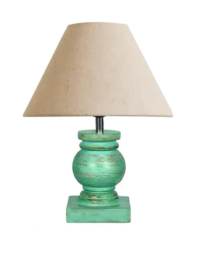 Image of Homesake Small Table Lamp with Green Wooden Base, E27 Holder Bedside Night Lamp for Bedroom Living Room, Decorative Study Desk Lamp Office, Warm Ambient Lighting for Home Decor, Gift, (Jute)