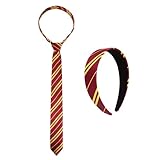 Wizard Costume Headband and Neck Tie for Women Burgundy Yellow Striped Halloween Party Witch Cosplay Accessories for Harry