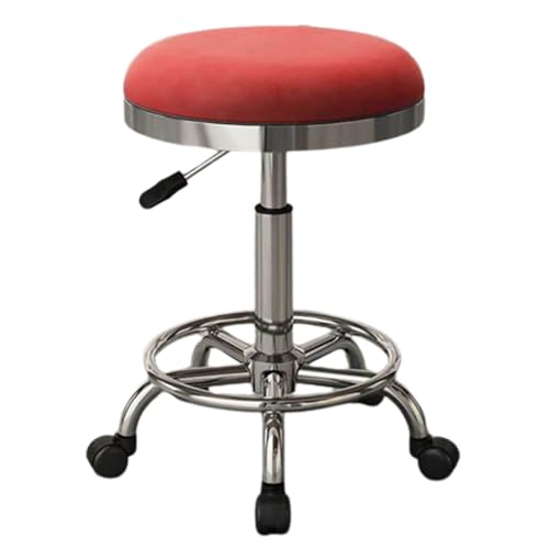 GTHTUHFD Taburete Redondo Rodante, Resistente Y Ajustable En Altura, con Ruedas De Hierro con Rodamientos Y Pedal, Ideal para Spas, Salones De Masaje, Barberías Y Oficinas De Belleza.,Red