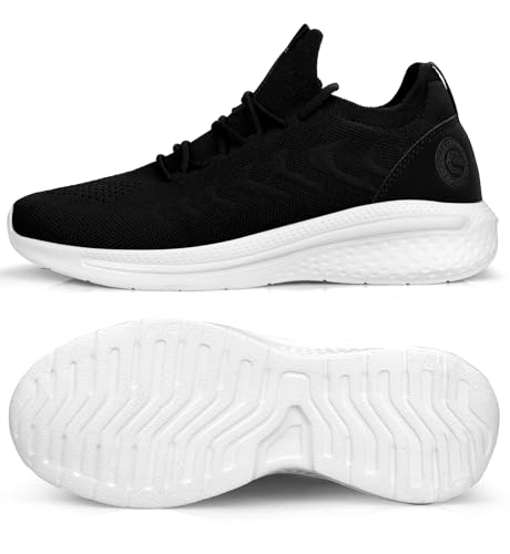 Pujcs Men Sneakers Lightweight Running Shoes for Men Slip on Walking Shoes Black White3