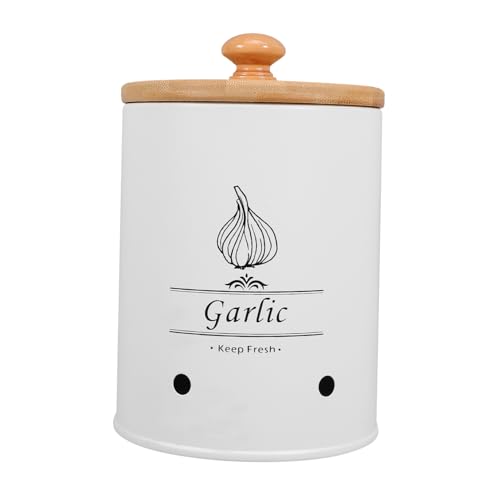 STOBAZA Metal Garlic Keeper with Bamboo Lid Storage Jar for Kitchen Home Fruits Vegetables Ginger