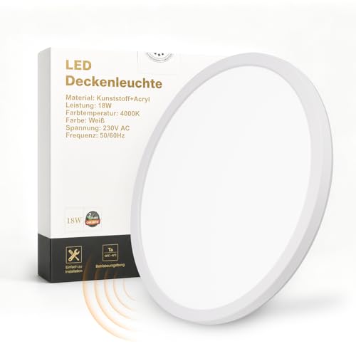 Plafonnier LED détecteur de mouvement 18W ZMH IP44 étanche 4000K pour couloir et salle de bain