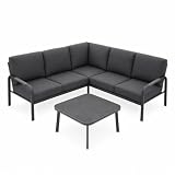 YURDAFY L-Shaped Outdoor Sectional Sofa Set with Coffee Table, Aluminum Patio Furniture Set with Thick Cushions, Modern Outdoor Conversation Set for Backyard, Deck, Porch & Balcony, Gray