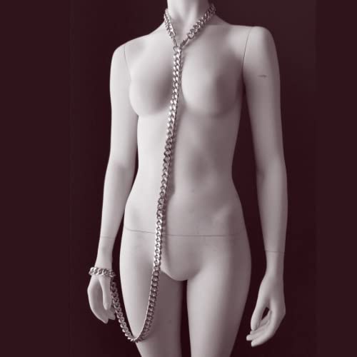 Colar Coleira Guia Com Algema Para Punhos Correntes Prata