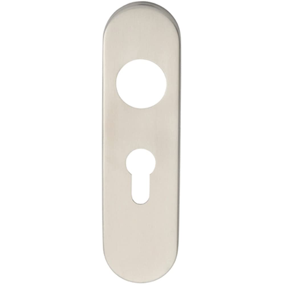 Pair Radius Lock Euro Cylinder Plate Cover - 170 x 45 x 8mm - Satin Steel | Commercial Lever on Backplate Door Handle - Internal Door Hardware - Lock, Euro, Oval and Latch Options Available