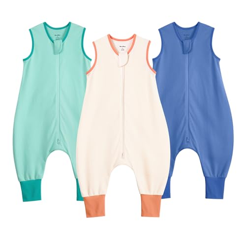 WarmWrap Toddler Sleep Sack with Feet 6-12 Months 100% Cotton 0.5 Tog Baby Sleep Sack with Legs, 3 Pack Soft Breathable Footed Wearable Blanket with 2-Way Zipper