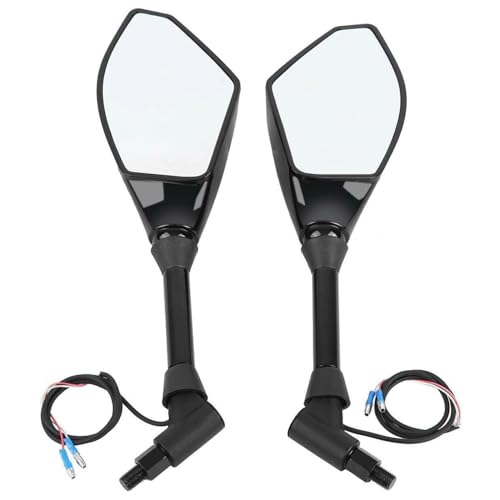 Image of 10mm Glossy Black LED Turn Signals Side Rearview Mirrors For Universal for Bike (Bike Mirror Indicator)