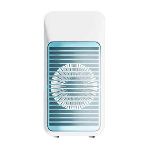 Wezalget Ventilador de aire acondicionado, pequeño aire acondicionado con luces nocturnas coloridas, ventilador de escritorio, ventilador de mesa con 3 velocidades, ventilador de aire personal