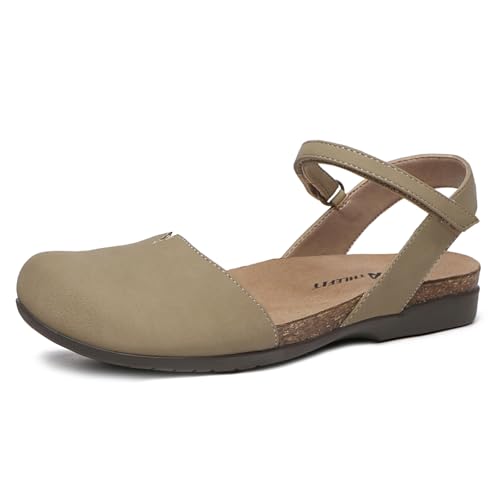 Image of Athlefit Women's Closed Toe Sandals Comfort Cork Footbed Arch Support Flat Sandals
