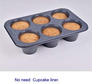 Monfish 2pcs Jumbo Deep Muffin Pan - 6-Cavity Baking Tray, 3.5x3 Inch Cups - Carbon Steel - Black Granite Stone Finish - Extra Large Cupcake Tins for Baking (2 deep muffin) - Image 5