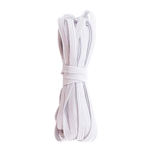 Trimming Shop 5mm 1/5 Inch White Flat Elastic Band for Sewing, 5 Metre Long Braided Stretch Strap Elastic Wide String Rope for Sewing, DIY & Art, Crafting, Dressmaking, Haberdashery and Clothing