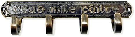 Cead Mile Failte Celtic Key Holder Home Decor 4 Hooks Antique Brass Irish Housewarming Gift image 3