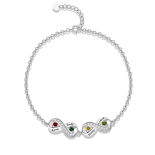 BABOOM Custom Mother Bracelet With 1-8 Birthstones Personalized Infinity Name Bracelet Engraved Birthstone Bracelets Gifts For Women Mother Daughter Wife