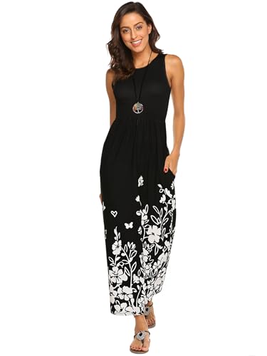 Image of Hount Women's Summer Sleeveless Striped Flowy Casual Long Maxi Dress with Pockets