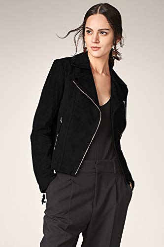 Escalier Women's Genuine Leather Jacket Suede Moto Biker Coat Black XS - Thumbnail 5
