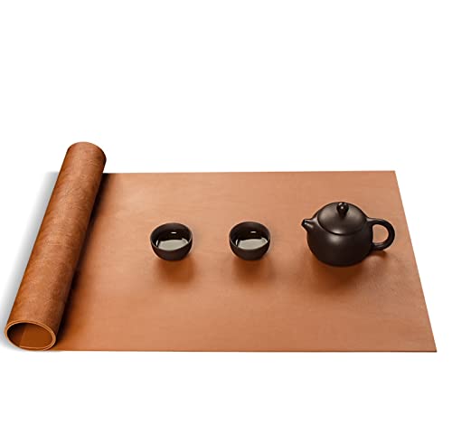 Chemin de table en cuir marron style rétro et set de table léger - 4