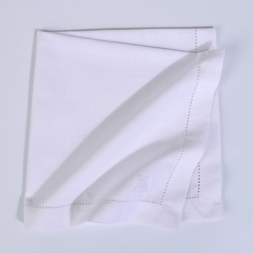 FINGERCRAFT Hemstitched Cotton Table Napkins – Set of 12, 20x20 Inch, 100% Cotton Cloth Napkins with Faggoting Stitching – Durable & Elegant for Parties, Hotels, Everyday Use (White Slub)