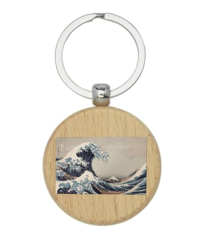 Lauthings Llavero de madera de Kanagawa con diseño de gran ola japonesa