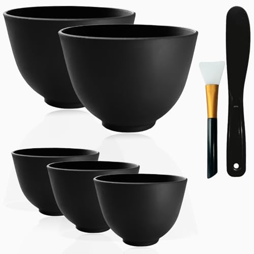 Bigwinyep 5Pcs Silicone Mixing Bowl DIY Hair Color Mixing Bowls for Home Salon Spa Face Skin Applicator Bowl, Black