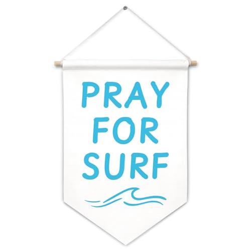 Cilrii Coastal Beach Room Decor Canvas Banner Wall Decor, Pray for Surf Hanging Pennant Flag Banner for Beach House Ocean Kids Room Decor