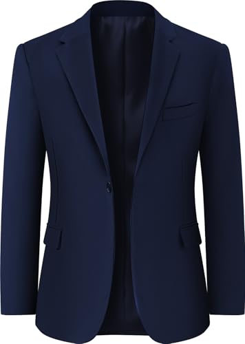 Image of mintgreen Mens Blazer Slim Fit Single Breasted One Button Business Wedding Solid Color Suit Jacket, Navy Blue, M