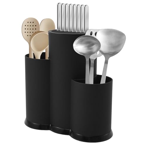 Universal Kitchen Knife Holder Block Without Knives 3 in 1 Detachable Round Plastic Knives and Utensil Stand with Scissors Slot Space Saving Knife Storage Block for Countertop