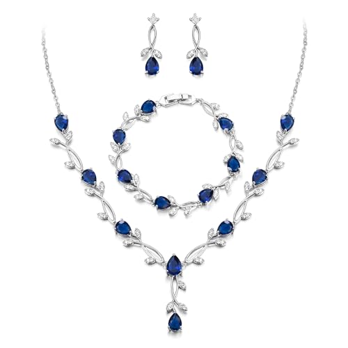 EVER FAITH Hochzeit Schmuck Set für Braut Brautjungfer, Blau Silber-Ton Teardrop Cubic Zirkonia...