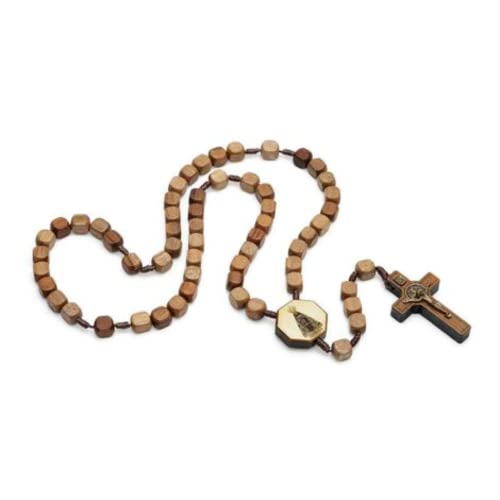 Terço Madeira Quadrada Imbuia Nossa Senhora Aparecida 10mm Cordão