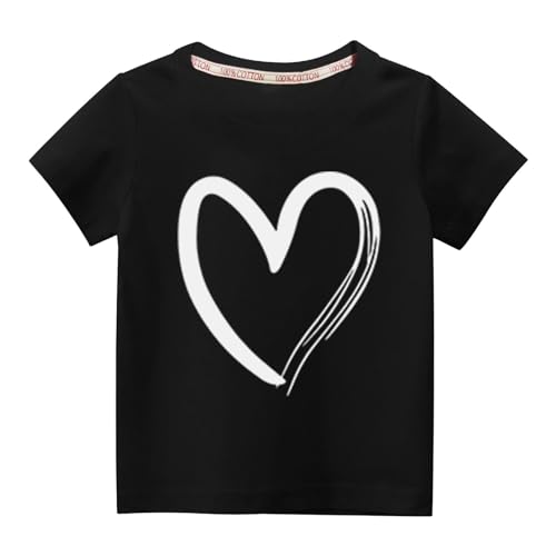 Unisex Boys Girls Tshirts Cute Love Heart Tops Short Sleeve Valentines Day Shirts Crewneck T Shirt Comfy Cotton Tees