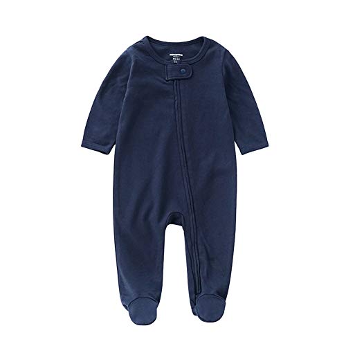 Teach Leanbh Baby Boys Girls Footed Pajamas Cotton Long Sleeve Zipper Romper Jumpsuit Sleep and Play 0-12 Months (0-3 Months, Navy)