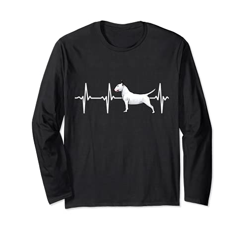 Bull Terrier Heartbeat Love My Dog Long Sleeve T-Shirt, Black