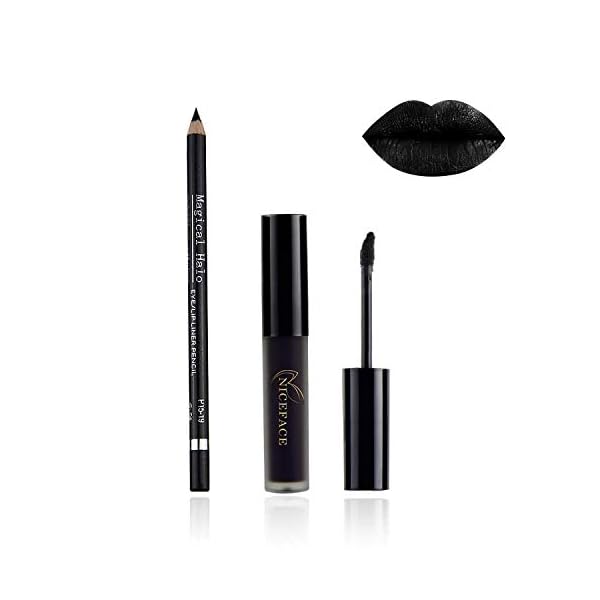MAEPEOR Liquid Lipstick and Lipliner Set, 2PCS Set, Black, Matte Finish, Long Lasting, Waterproof, Non-Stick Cup, Velvety Lipgloss for Women and Girls