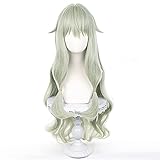 XiongXiongLe Light Green Long Wave Women Costume Hair Replacement Wig Halloween Cosplay Anime Halloween Kusanagi Nene for Party Cos Role Playing